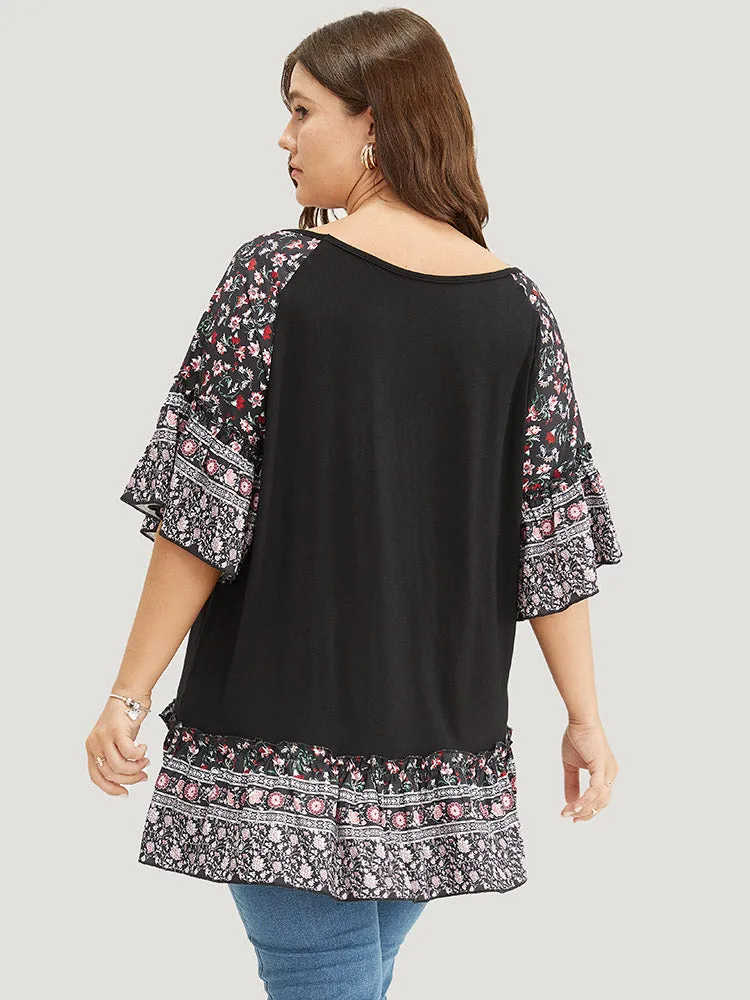 Ditsy Floral Frill Trim Ruffle Raglan Sleeve T-shirt sold by Bloomchic product image thumbnail 2