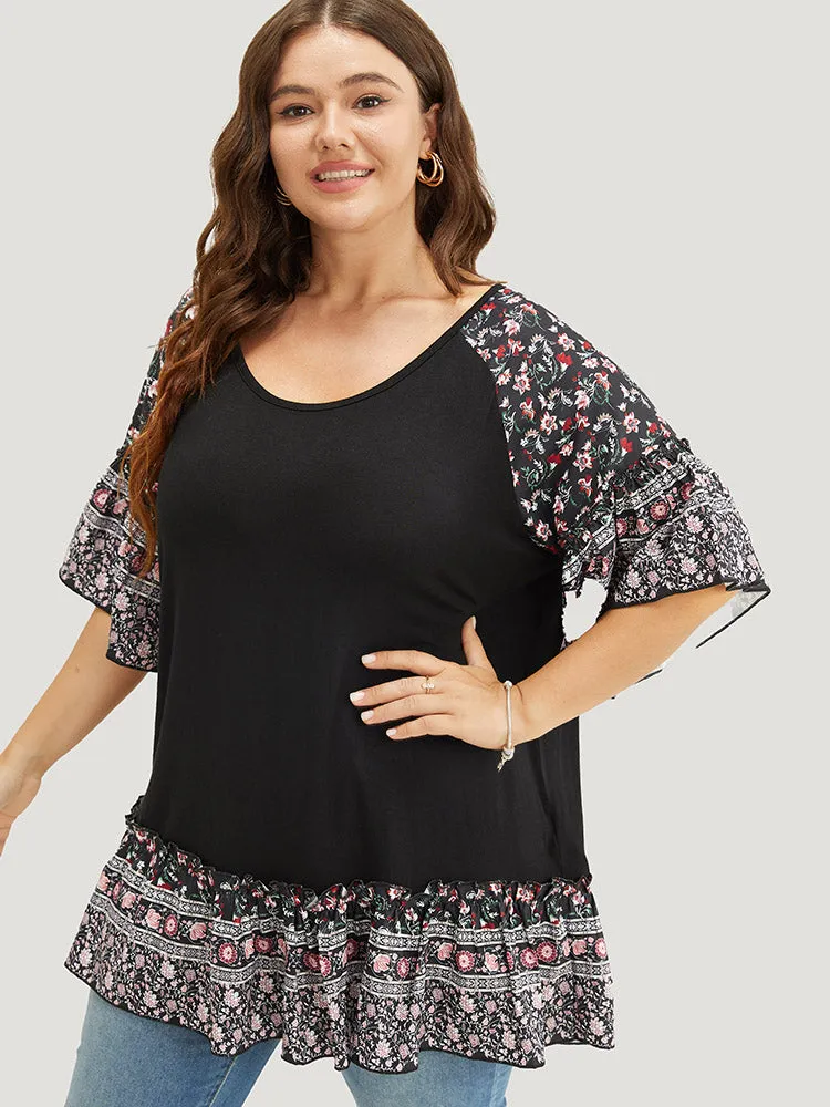 Ditsy Floral Frill Trim Ruffle Raglan Sleeve T-shirt sold by Bloomchic product image thumbnail 3