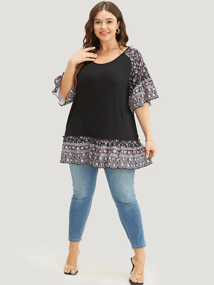 Ditsy Floral Frill Trim Ruffle Raglan Sleeve T-shirt sold by Bloomchic product image thumbnail 4