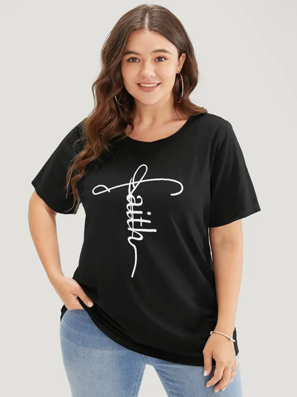 Graphic Letter Print Crew Neck Tee sold by Bloomchic