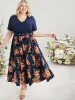 Floral Patchwork Scalloped Trim Pocket Belted Ruffles Dress sold by Bloomchic