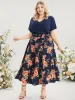 Floral Patchwork Scalloped Trim Pocket Belted Ruffles Dress sold by Bloomchic