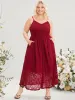 Plain Lace Pocket Sleeveless Button Detail Cami Maxi Dress sold by Bloomchic