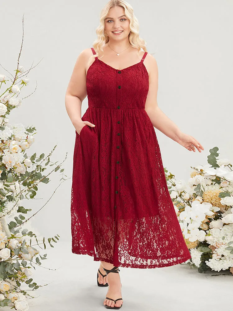 Plain Lace Pocket Sleeveless Button Detail Cami Maxi Dress sold by Bloomchic product image thumbnail 2