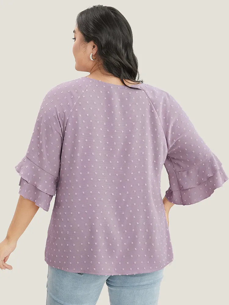 Polka Dot Round Neck Ruffle Sleeve Blouse sold by Bloomchic product image thumbnail 5