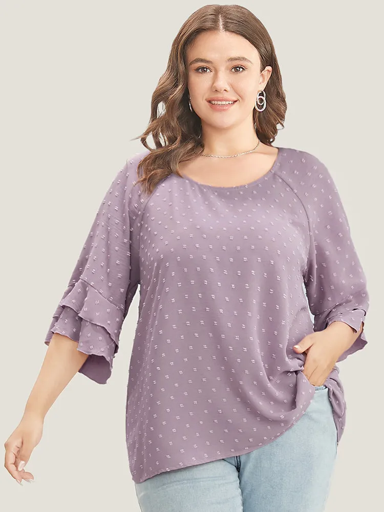 Polka Dot Round Neck Ruffle Sleeve Blouse sold by Bloomchic