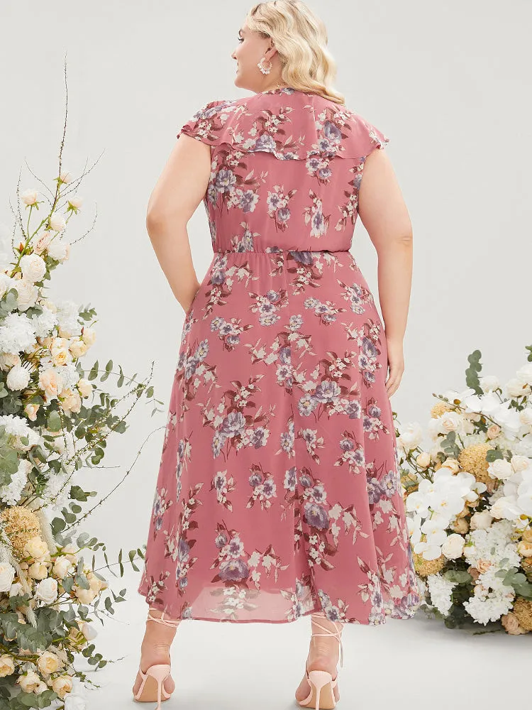 Floral Print Ruffle Trim Pocket Sleeveless Wrap Dress sold by Bloomchic product image thumbnail 5