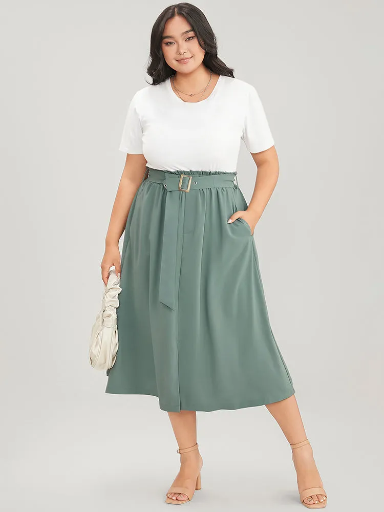 Solid Paperbag Waist Pocket Belted Split Hem Skirt sold by Bloomchic product image thumbnail 4