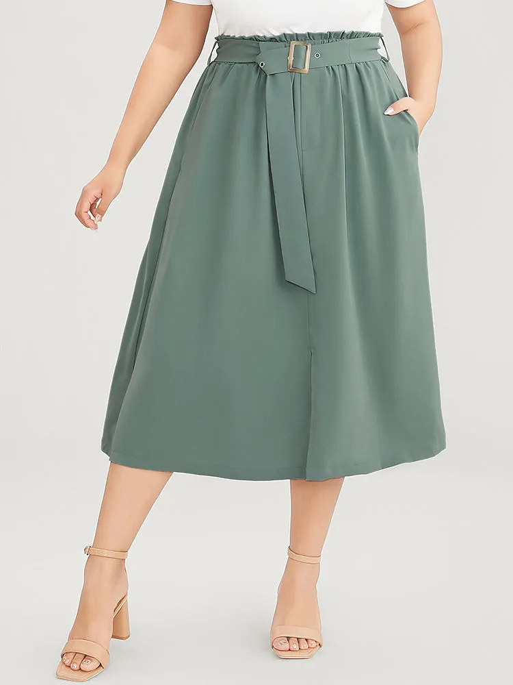 Solid Paperbag Waist Pocket Belted Split Hem Skirt sold by Bloomchic product image thumbnail 2