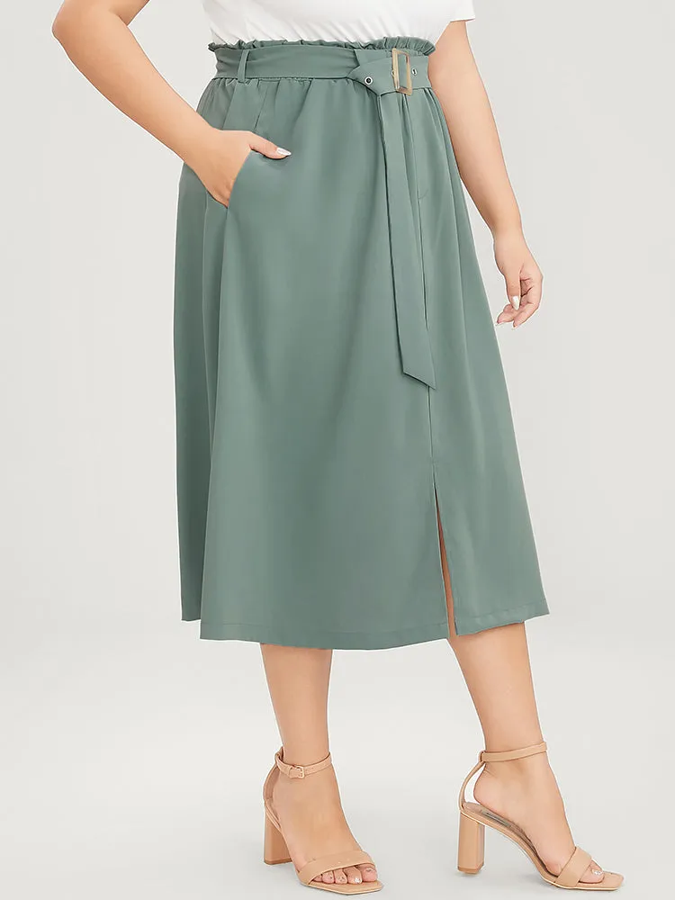 Solid Paperbag Waist Pocket Belted Split Hem Skirt sold by Bloomchic product image thumbnail 3