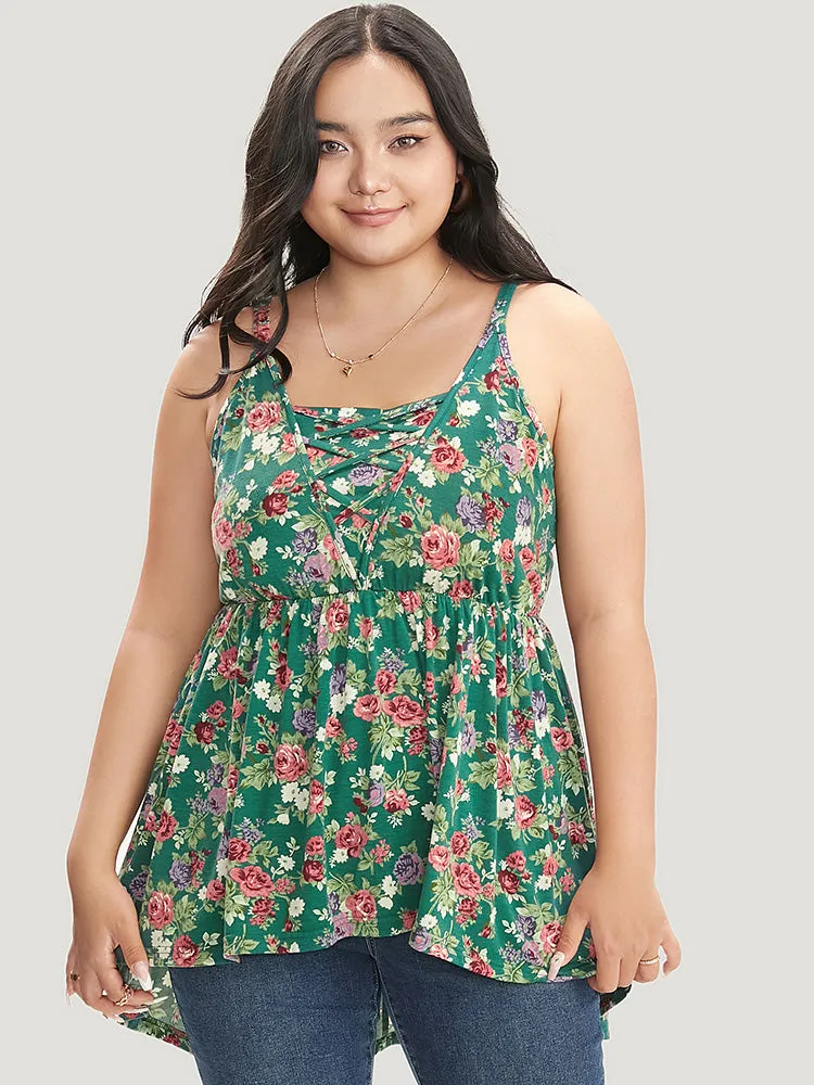 Floral Crisscross Ruffles High Low Hem Cami Top sold by Bloomchic product image thumbnail 3
