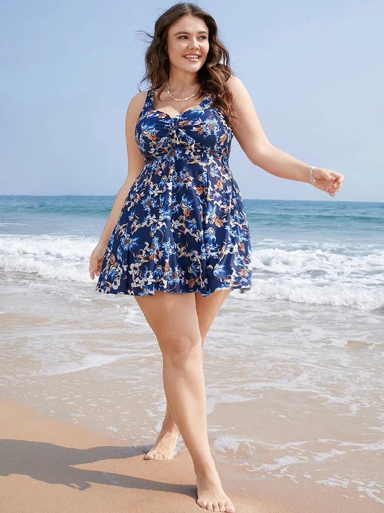 Floral Knot Front Ruched Ruffles Swim Dress sold by Bloomchic product image thumbnail 5