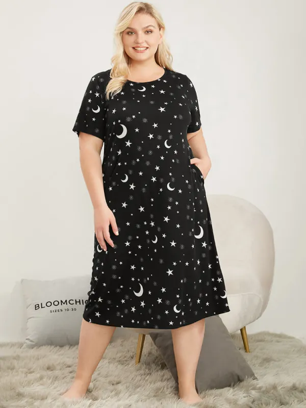 Moon And Star Round Neck Pocket Night Dress sold by Bloomchic