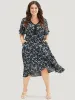 Ditsy Floral Dolman Sleeve Tassels Contrast Lace Pocket Split Dress sold by Bloomchic