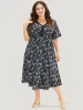 Ditsy Floral Dolman Sleeve Tassels Contrast Lace Pocket Split Dress sold by Bloomchic