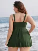 Ruched Scalloped Trim Adjustable Straps Tankini Top sold by Bloomchic