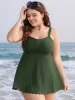 Ruched Scalloped Trim Adjustable Straps Tankini Top sold by Bloomchic