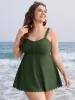 Ruched Scalloped Trim Adjustable Straps Tankini Top sold by Bloomchic