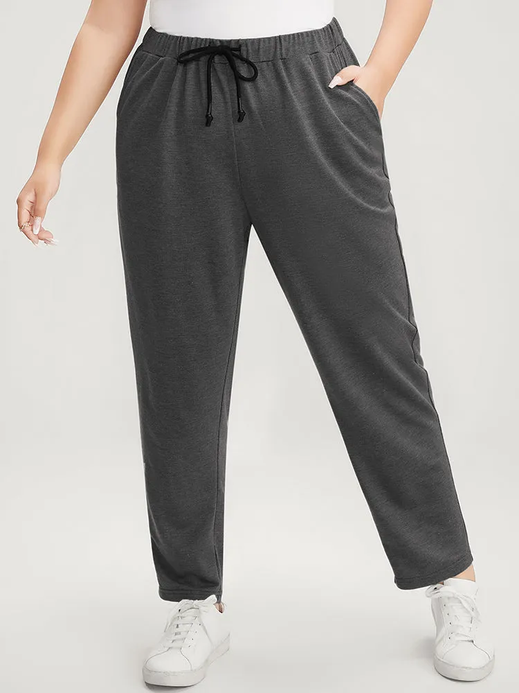 Plain Pocket Elastic Waist Ties Front Pants sold by Bloomchic