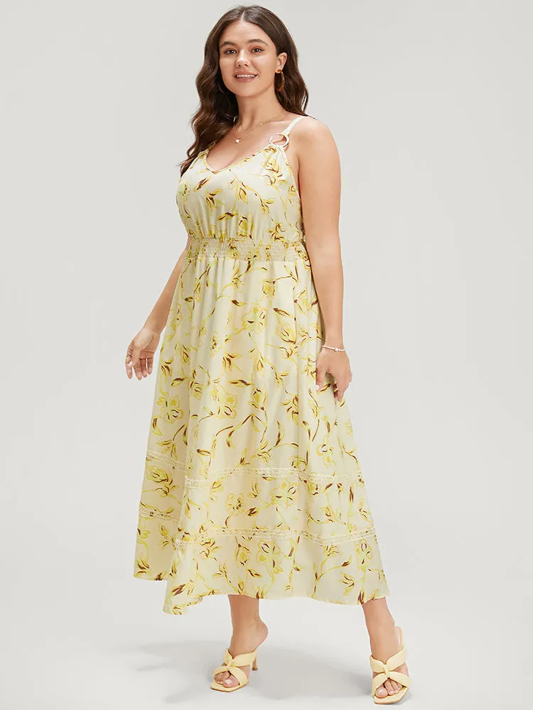 Floral Pocket Buckle Detail Shirred Lace Ruffles Cami Dress sold by Bloomchic product image thumbnail 3