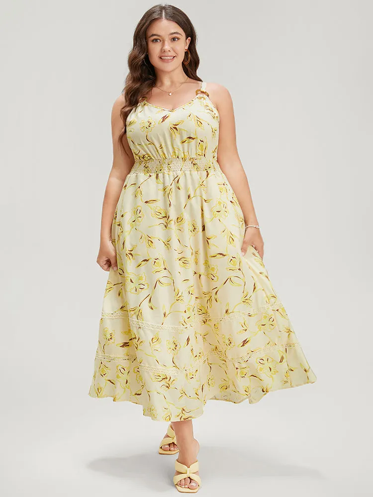 Floral Pocket Buckle Detail Shirred Lace Ruffles Cami Dress sold by Bloomchic product image thumbnail 2