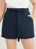 Solid Belted Pocket Ruffle Trim Shorts sold by Bloomchic