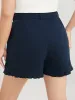 Solid Belted Pocket Ruffle Trim Shorts sold by Bloomchic