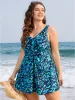 Allover Print Twist Front Contrast Swim Dress sold by Bloomchic