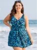 Allover Print Twist Front Contrast Swim Dress sold by Bloomchic
