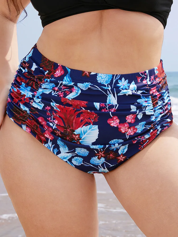 Tropical Print Gathered High Waist Swim Bottom sold by Bloomchic