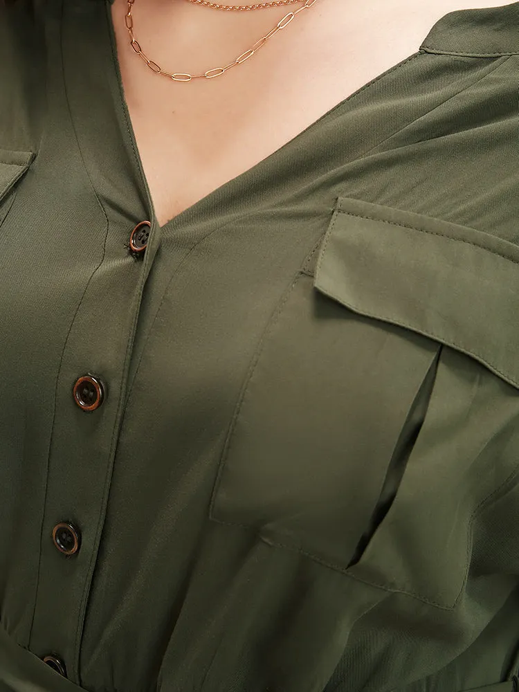 Plain Flap Pocket Belted Button Up Jumpsuit sold by Bloomchic product image thumbnail 3