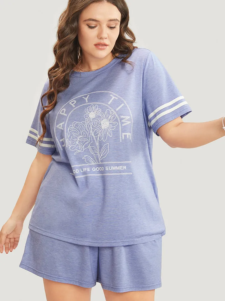 Floral & Letter Print Contrast Round Neck Sleep Top sold by Bloomchic product image thumbnail 3