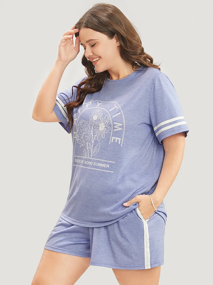 Floral & Letter Print Contrast Round Neck Sleep Top sold by Bloomchic product image thumbnail 4
