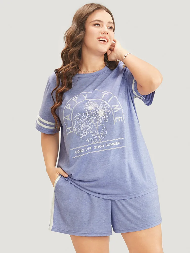 Floral & Letter Print Contrast Round Neck Sleep Top sold by Bloomchic product image thumbnail 2