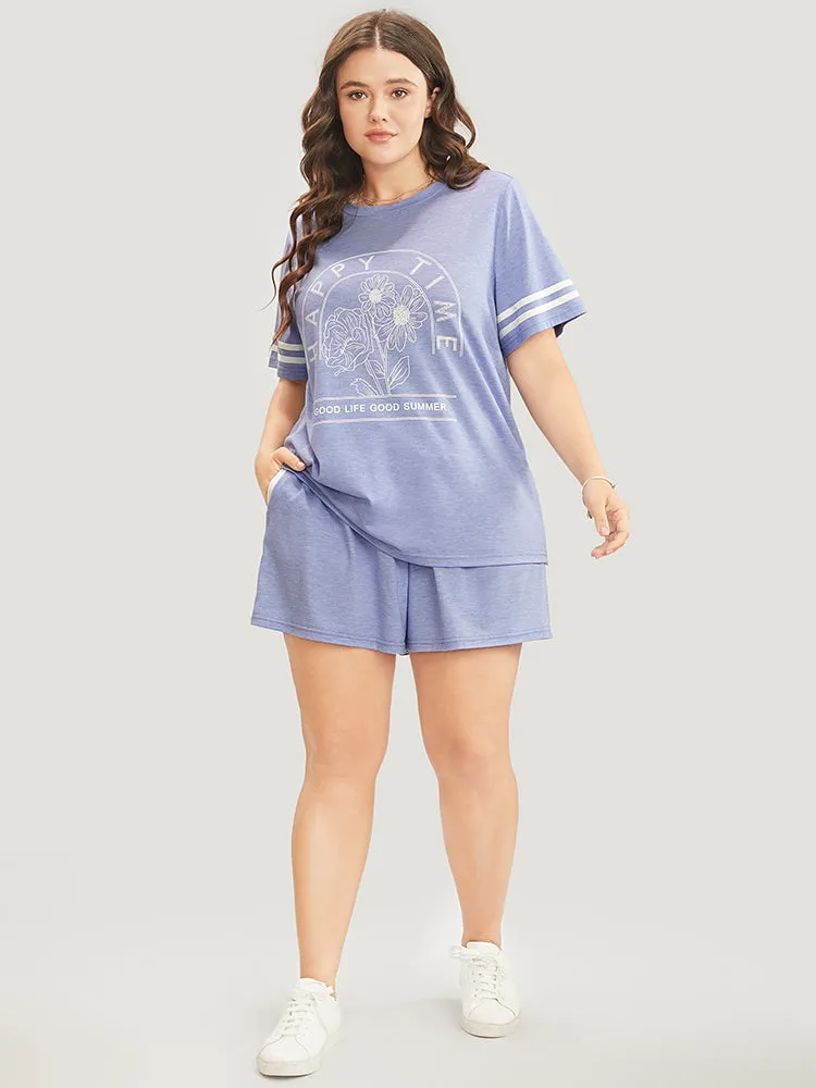 Floral & Letter Print Contrast Round Neck Sleep Top sold by Bloomchic product image thumbnail 5
