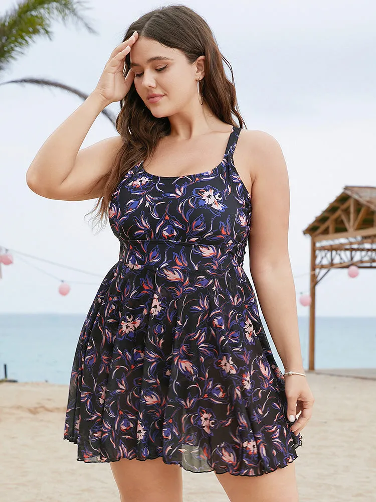 Floral Crossover Back Mesh Ruffle Hem Swim Dress sold by Bloomchic product image thumbnail 4