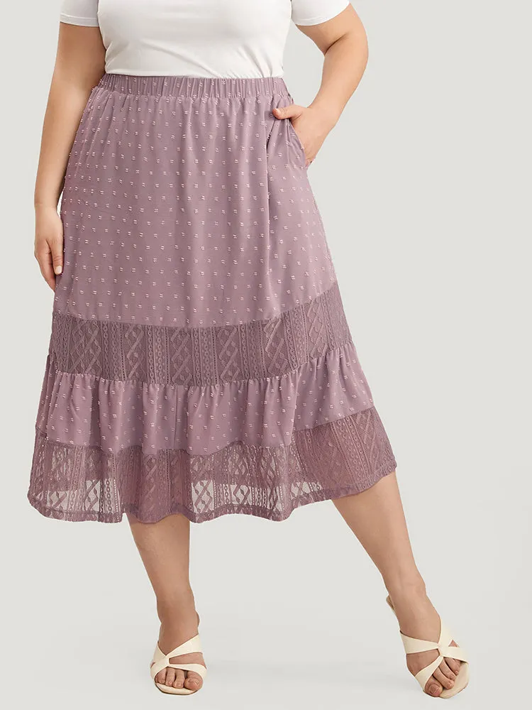 Plain Contrast Lace Ruffles Pocket Polka Dot Skirt sold by Bloomchic