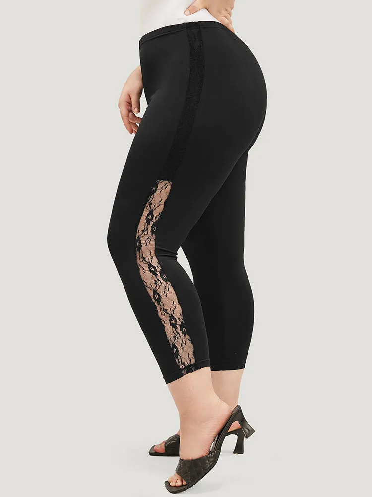 Solid Lace Insert Elastic Waist Skinny Leggings sold by Bloomchic product image thumbnail 3