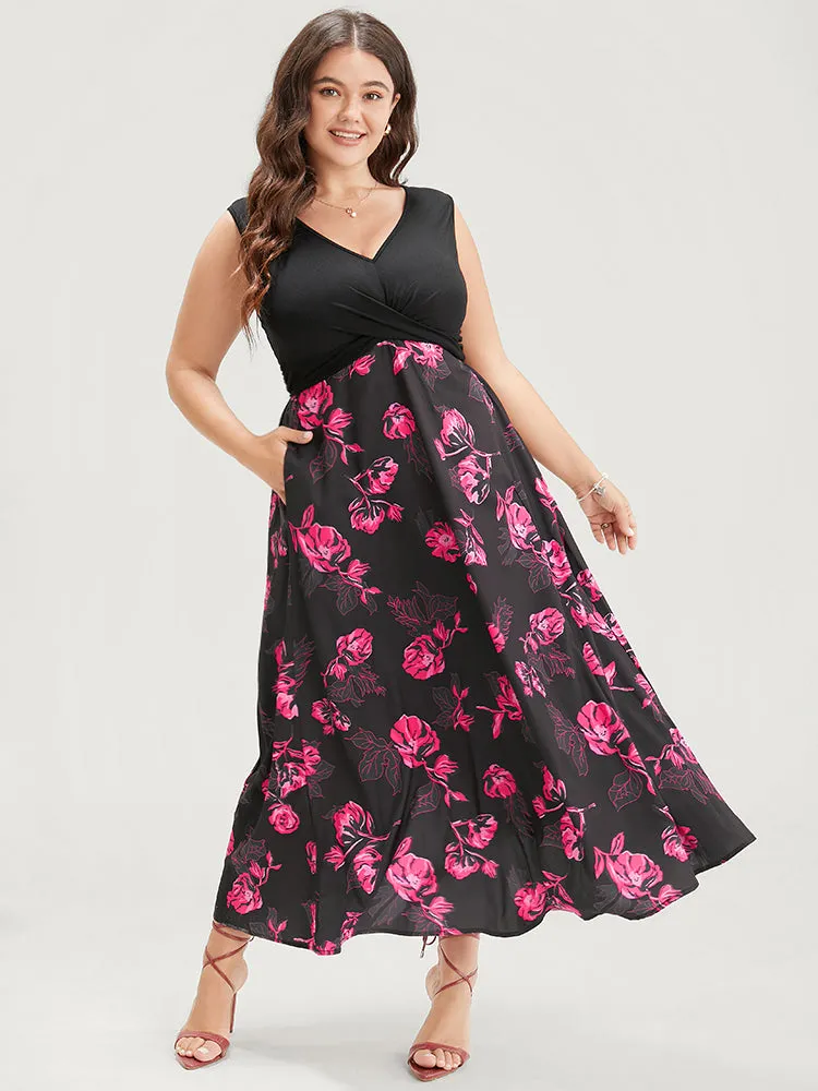 Floral Patchwork Twist Front Pocket Flutter Tank Dress sold by Bloomchic product image thumbnail 2