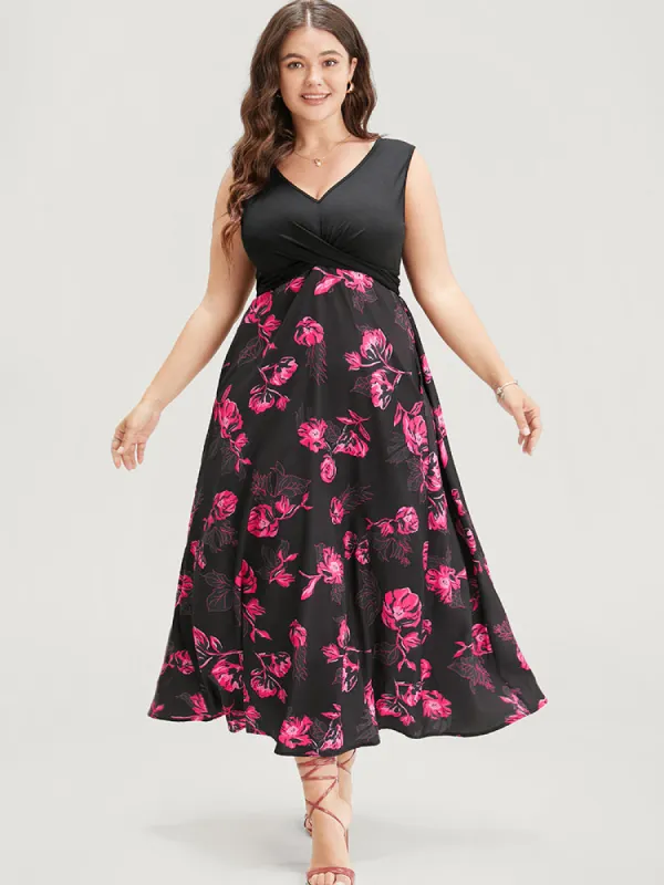 Floral Patchwork Twist Front Pocket Flutter Tank Dress sold by Bloomchic