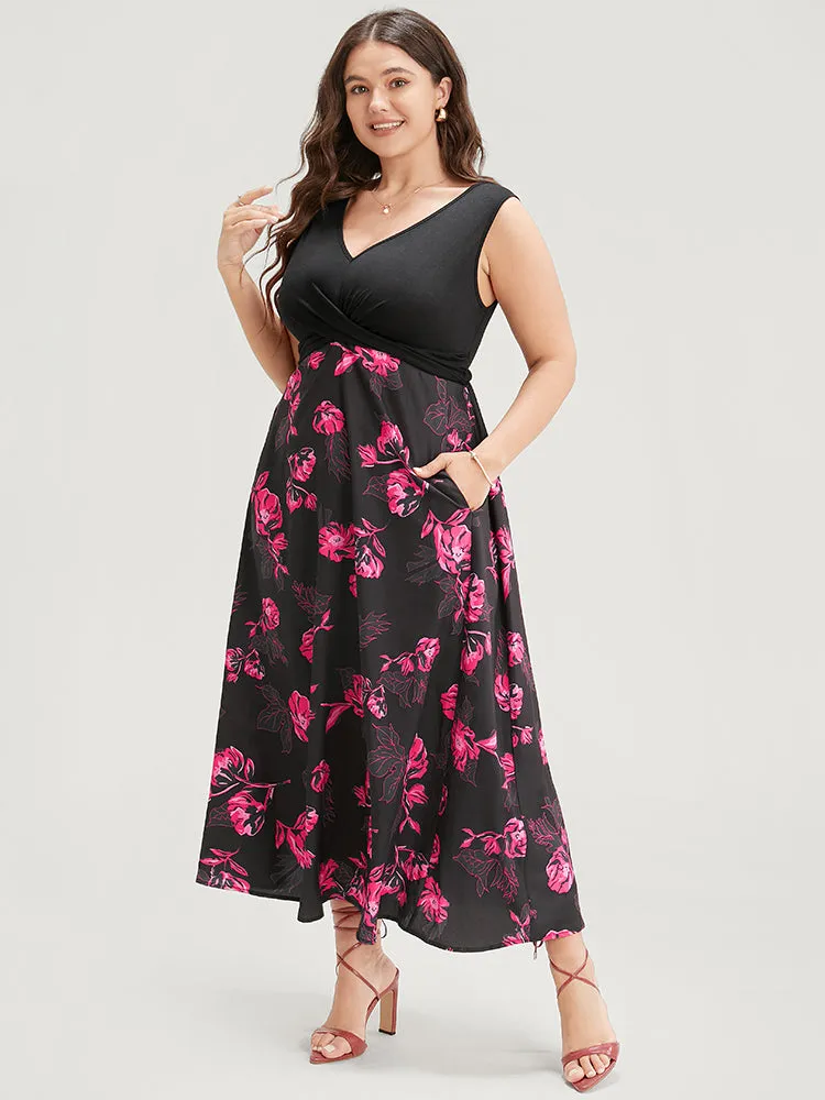 Floral Patchwork Twist Front Pocket Flutter Tank Dress sold by Bloomchic product image thumbnail 3