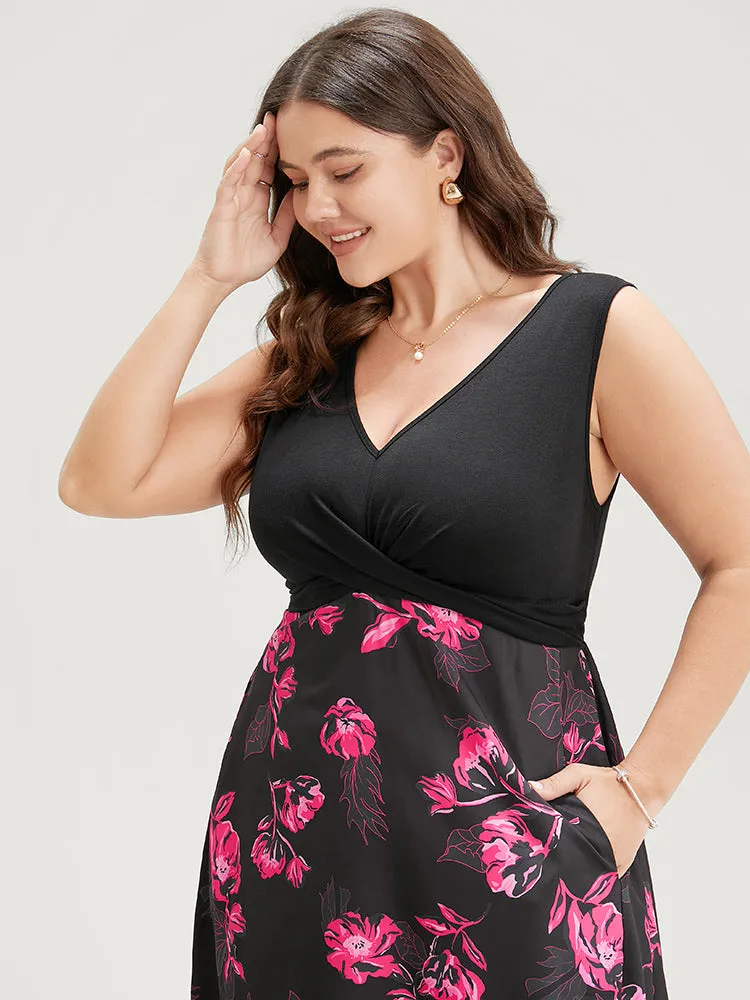 Floral Patchwork Twist Front Pocket Flutter Tank Dress sold by Bloomchic product image thumbnail 5