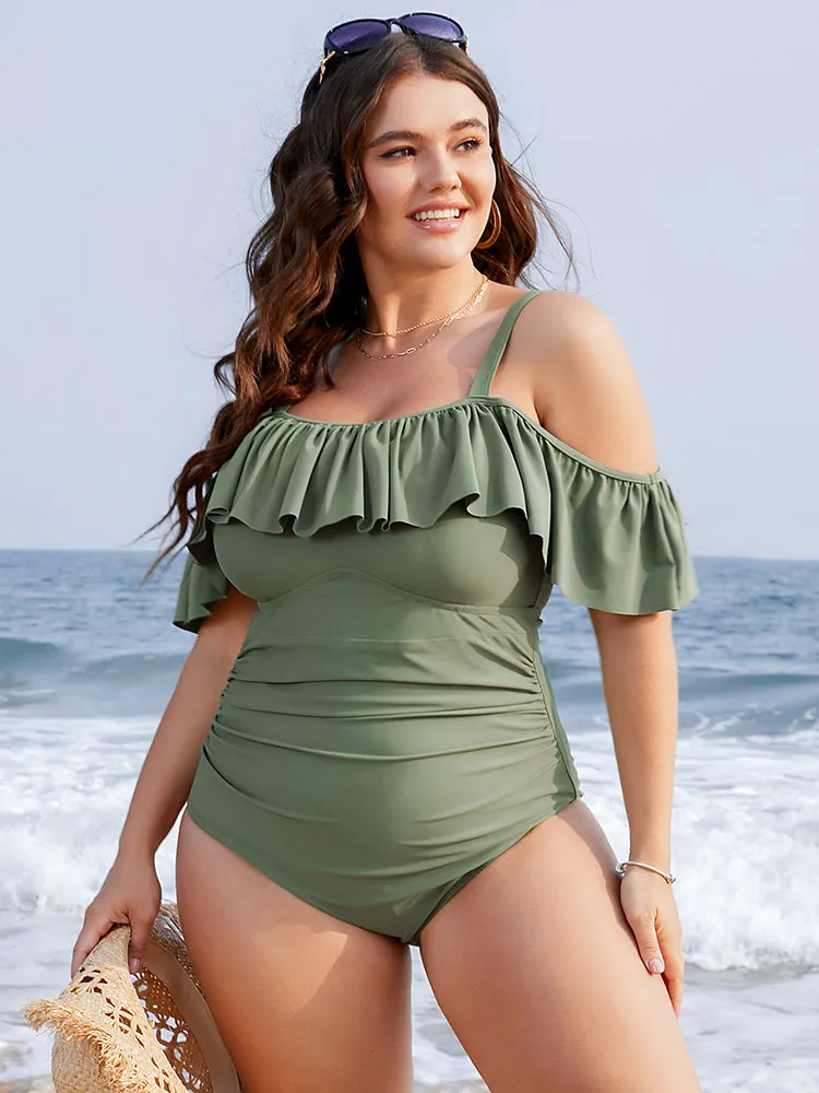 Ruffles Trim Sculpt Waist Cold Shoulder One Piece Swimsuit sold by Bloomchic product image thumbnail 4