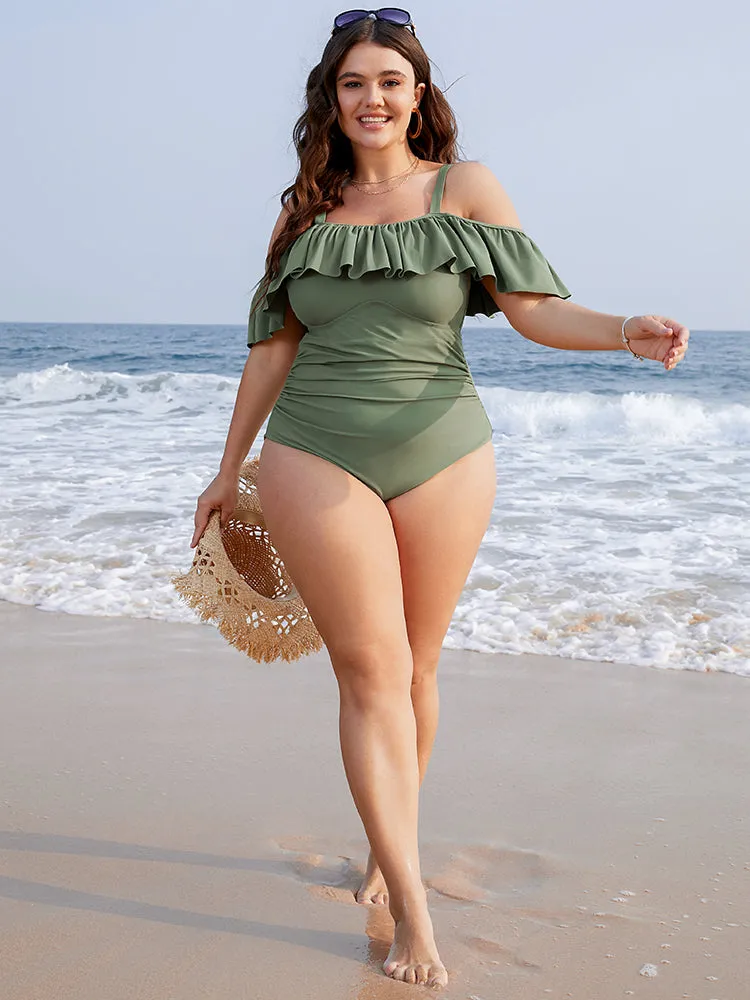 Ruffles Trim Sculpt Waist Cold Shoulder One Piece Swimsuit sold by Bloomchic product image thumbnail 5