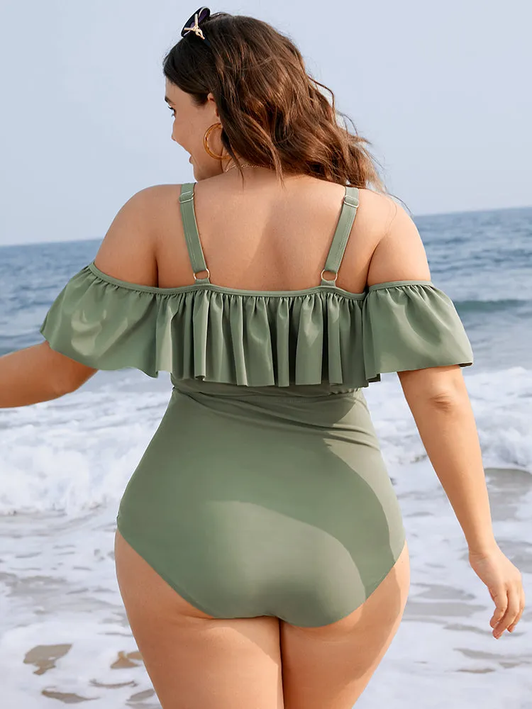 Ruffles Trim Sculpt Waist Cold Shoulder One Piece Swimsuit sold by Bloomchic product image thumbnail 2