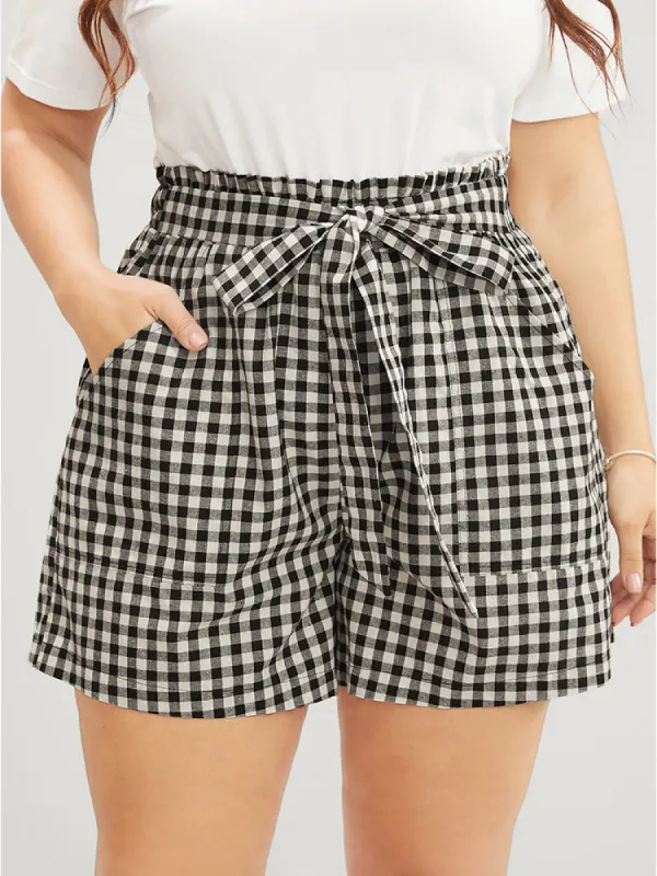 Gingham Print Pocket Knotted Front Shorts sold by Bloomchic