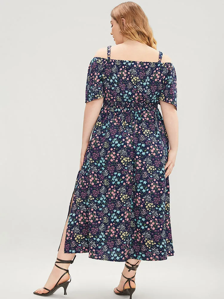 Ditsy Floral Ruffles Pocket Shirred Split Hem Cami Dress sold by Bloomchic product image thumbnail 5