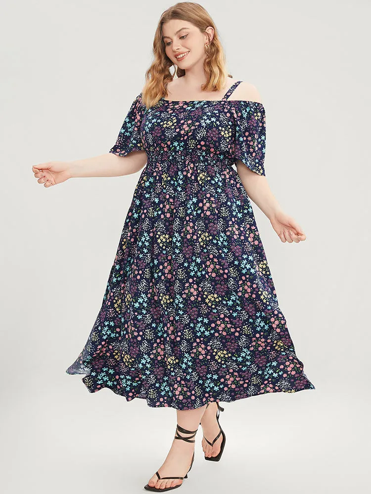 Ditsy Floral Ruffles Pocket Shirred Split Hem Cami Dress sold by Bloomchic product image thumbnail 2