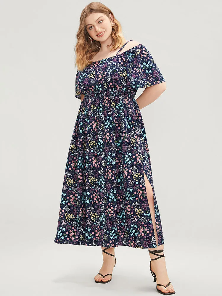 Ditsy Floral Ruffles Pocket Shirred Split Hem Cami Dress sold by Bloomchic product image thumbnail 4