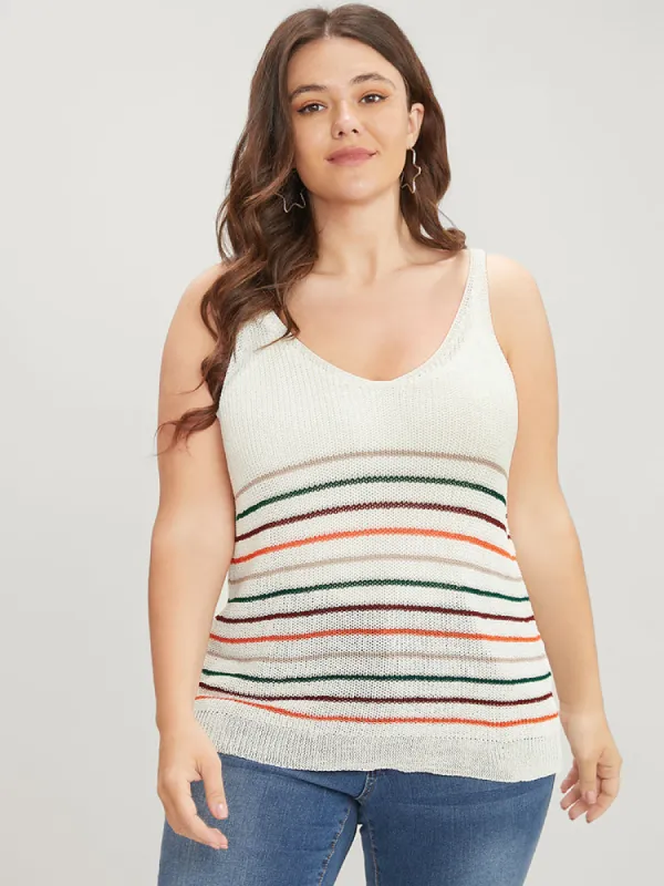 Striped Contrast Sleeveless Knit Top sold by Bloomchic